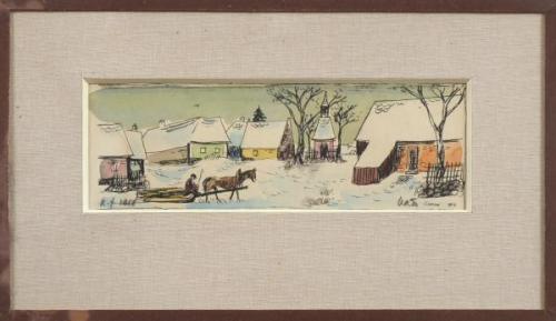 Snowy village PF 1958 - monogram ZH Snowy village PF 1958 - monogram ZH