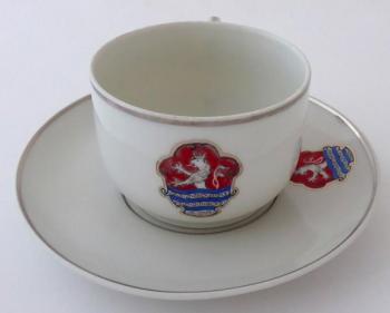 Cup and saucer, emblem of the city of Carlsbad Cup and saucer, emblem of the city of Carlsbad