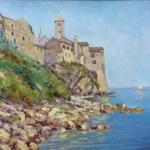 Ancient town by the sea with church towers Ancient town by the sea with church towers