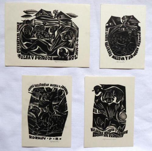 Anna Grmelova - 2x ex libris Wallachian Museum, 2x Anna Grmelova - 2x ex libris Wallachian Museum, 2x