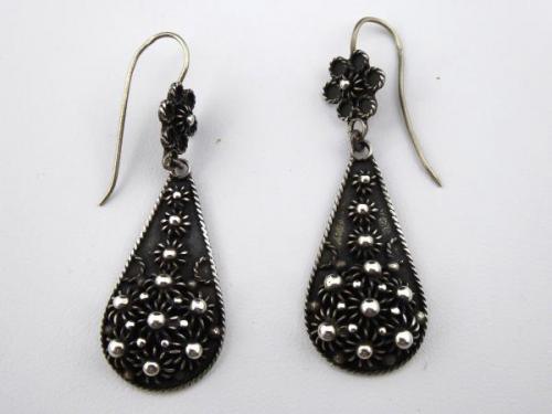 Silver earrings, drops, with granulation Silver earrings, drops, with granulation