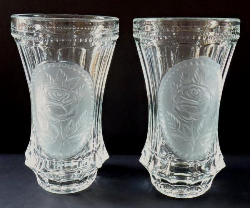 Two glasses of pressed and mat glass,with roses Two glasses of pressed and mat glass,with roses