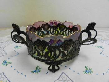 Glas Bowl in Metal Mounting - glass - 1930 Glas Bowl in Metal Mounting - glass - 1930