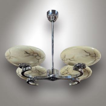 Four Light Chandelier - chrome, glass - 1930 Four Light Chandelier - chrome, glass - 1930