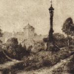 View of the castle, on the road with the lantern View of the castle, on the road with the lantern