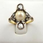 Art Nouveau gold ring with diamonds and sea pearl Art Nouveau gold ring with diamonds and sea pearl