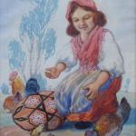 T. Kroj - Girl in costume with small chickens T. Kroj - Girl in costume with small chickens