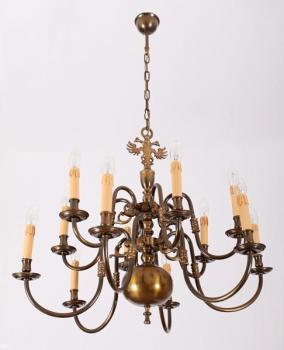 Twelve Light Chandelier - patinated brass - 1985 Twelve Light Chandelier - patinated brass - 1985