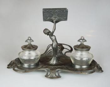 Inkwell - patinated metal, colorless glass - 1903 Inkwell - patinated metal, colorless glass - 1903