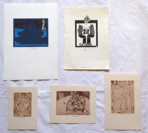 Miroslav Houra - 4x Ex libris, 1x color linocut  Miroslav Houra - 4x Ex libris, 1x color linocut
