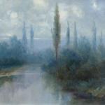 F. J. Dyck - Landscape by the river in a misty haz F. J. Dyck - Landscape by the river in a misty haz