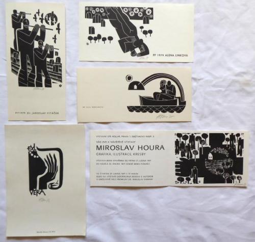 Miroslav Houra - PF 1976, 2 x PF 1979, Ex libris,  Miroslav Houra - PF 1976, 2 x PF 1979, Ex libris,