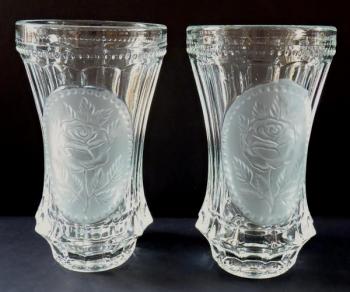 Two glasses of pressed and mat glass,with roses Two glasses of pressed and mat glass,with roses