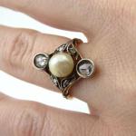 Art Nouveau gold ring with diamonds and sea pearl Art Nouveau gold ring with diamonds and sea pearl