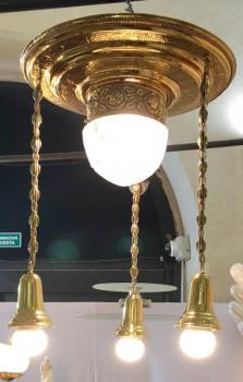 Chandelier - brass, glass - 1900 Chandelier - brass, glass - 1900
