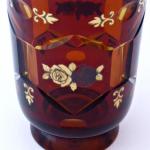 Vase of amber glass, painted gold and silver roses Vase of amber glass, painted gold and silver roses