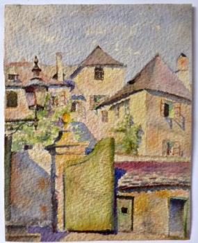 Old Prague corner with a lantern, doors and roofs Old Prague corner with a lantern, doors and roofs