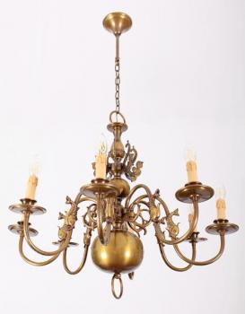 Eight Light Chandelier - patinated brass - 1960 Eight Light Chandelier - patinated brass - 1960