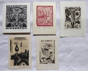 Olga Cechova - 3 x Ex libris, Drop, Hearts on the  Olga Cechova - 3 x Ex libris, Drop, Hearts on the