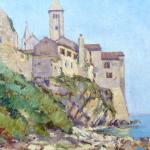 Ancient town by the sea with church towers Ancient town by the sea with church towers