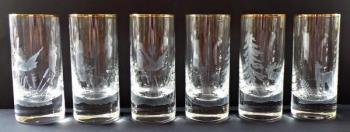 Six tall glasses with forest animals and birds  Six tall glasses with forest animals and birds