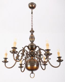 Six Light Chandelier - patinated brass - 1965 Six Light Chandelier - patinated brass - 1965