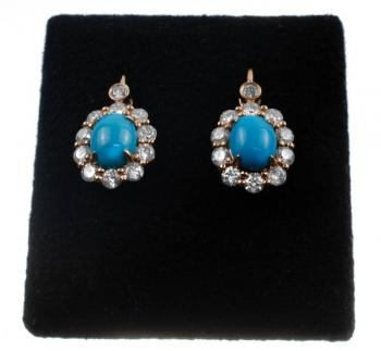 Gold Earrings - gold, brilliant cut diamond - 1940 Gold Earrings - gold, brilliant cut diamond - 1940