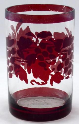 Glass with ruby stainning and grape leaves with gr Glass with ruby stainning and grape leaves with gr