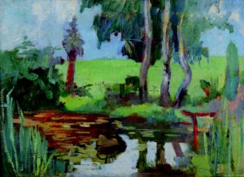 A garden small lake A garden small lake