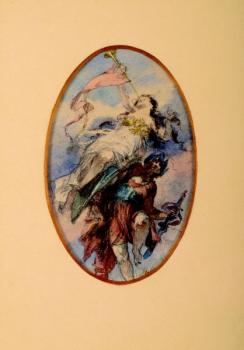 A soldier with a sword and a female with a tube A soldier with a sword and a female with a tube