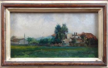 Buildings in a grassy landscape Buildings in a grassy landscape