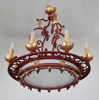 Round Chandelier - metal, milk glass - 1950 Round Chandelier - metal, milk glass - 1950