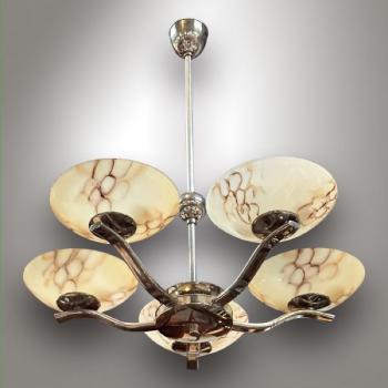 Five Light Chandelier - chrome, metal - 1930 Five Light Chandelier - chrome, metal - 1930