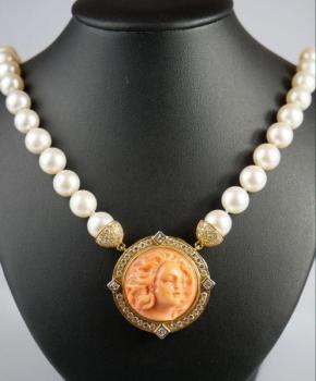 Necklace - diamond, pearl - 1970 Necklace - diamond, pearl - 1970