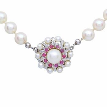 Pearl Necklace - gold, ruby - 1980 Pearl Necklace - gold, ruby - 1980