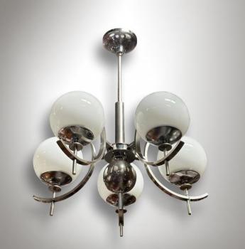 Five Light Chandelier - chrome, steel - 1930 Five Light Chandelier - chrome, steel - 1930