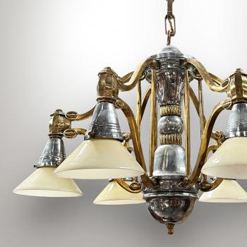 Seven Light Chandelier - chrome, metal - 1920 Seven Light Chandelier - chrome, metal - 1920