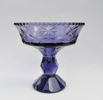Glass Pedestal Bowl - cut glass - 1930 Glass Pedestal Bowl - cut glass - 1930