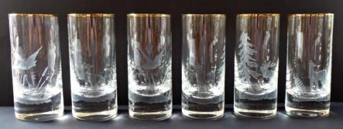 Six tall glasses with forest animals and birds  Six tall glasses with forest animals and birds