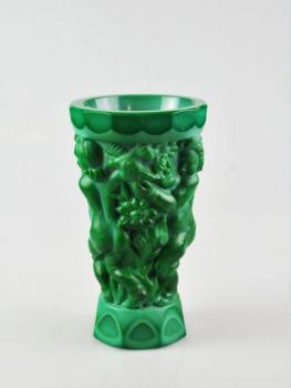 Vase - pressed glass, Malachite - František Halama - 1935 Vase - pressed glass, Malachite - František Halama - 1935