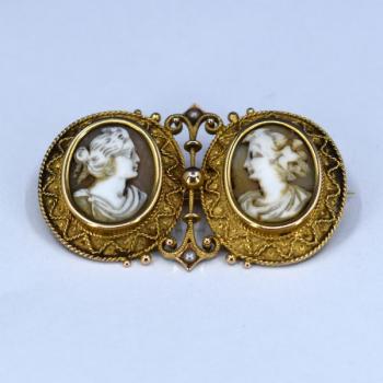 Cameo Brooch - gold, River pearls - 1890 Cameo Brooch - gold, River pearls - 1890