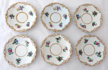 Six saucers, coloured flowers, biedermeier - Elbog Six saucers, coloured flowers, biedermeier - Elbog