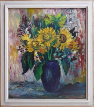 M. Dostalova - Still life with sunflowers in blue  M. Dostalova - Still life with sunflowers in blue
