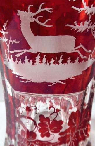 Goblet with ruby glass and engraved motifs  Goblet with ruby glass and engraved motifs