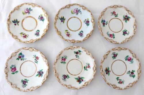 Six saucers, coloured flowers, biedermeier - Elbog Six saucers, coloured flowers, biedermeier - Elbog