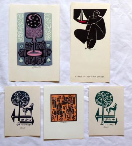 Miroslav Houra - 3x Ex libris JS, PF 1979, untitle Miroslav Houra - 3x Ex libris JS, PF 1979, untitle