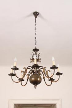 Eight Light Chandelier - patinated metal - 1950 Eight Light Chandelier - patinated metal - 1950