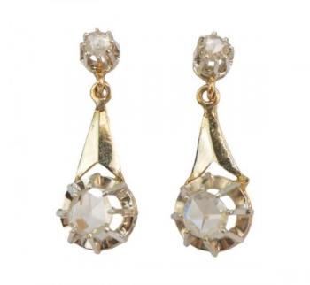Gold Earrings with Diamonds - 1925 Gold Earrings with Diamonds - 1925