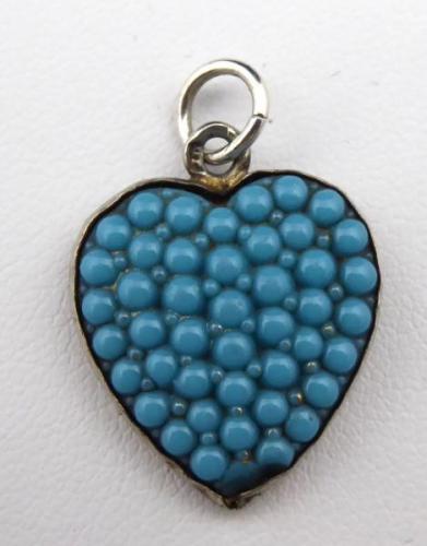 Silver heart, pendant - blue glass beads  Silver heart, pendant - blue glass beads