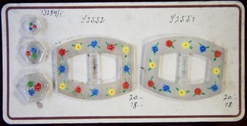 Czech glass buckle and button sample card Czech glass buckle and button sample card